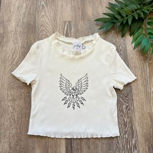 Princess Polly Ribbed Lettuce Trim Crop Top Bald Eagle